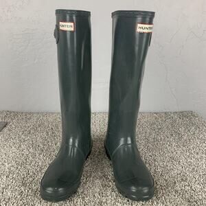Hunter Boots Womens Size 6 Gray Original Gloss Tall Rain Wellington EU37 W23516